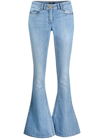 Balmain embossed-motif flared denim jeans