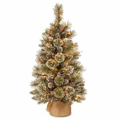 National Tree Co. 3ft Glittery Bristle Pine Pre-Lit Christmas Tree