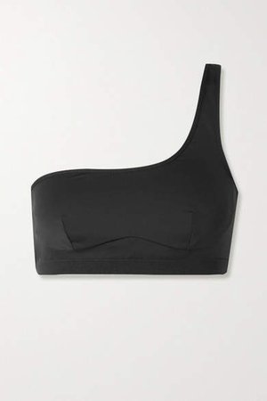 One-shoulder Mesh-paneled Bikini Top - Black