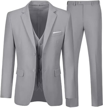 Amazon.com: Aowdoy Men's Suits Slim Fit Suit Sets for Men Prom Wedding Suit 3 Pieces Business Blazer Vest Pants Set Grey M : Clothing, Shoes & Jewelry
