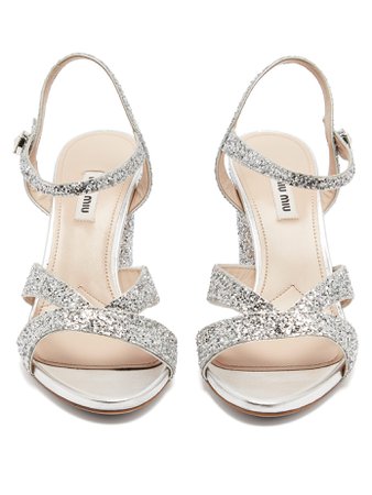 Glitter-embellished open-toe leather sandals | Miu Miu | MATCHESFASHION.COM UK