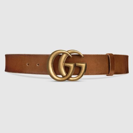 Wide Brown Leather Belt With Double G Buckle | GUCCI® US
