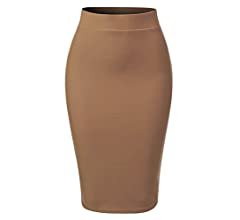 MixMatchy Women's Casual Classic Bodycon Pencil Skirt Brown M at Amazon Women’s Clothing store