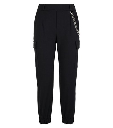 Petite Black Chain Utility Joggers | New Look