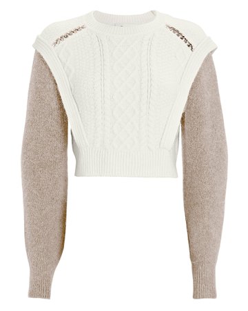 Self-Portrait Two-Tone Cable Knit Sweater | INTERMIX®