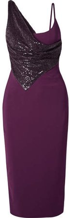 Layered Embellished Stretch-jersey Dress - Grape