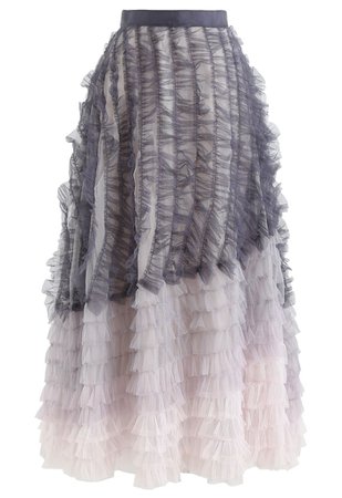 Gradient Tiered Ruffle Mesh Tulle Maxi Skirt - Retro, Indie and Unique Fashion
