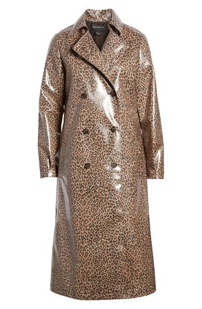Something Navy Leopard Print Water Resistant Coated Trench Coat (Nordstrom Exclusive) | Nordstrom