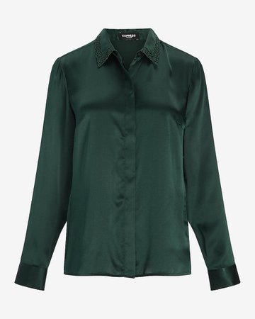 Embroidered Collar Silk Portofino Shirt | Express