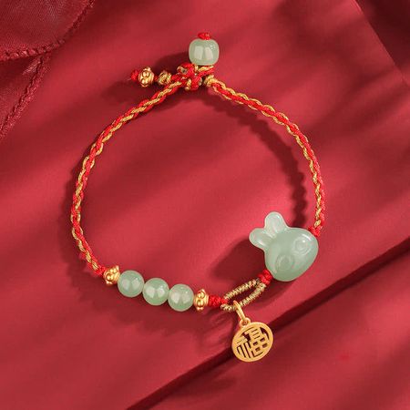 925 Sterling Silver Year of the Rabbit Hetian Jade Happiness Luck Red – buddhastoneshop