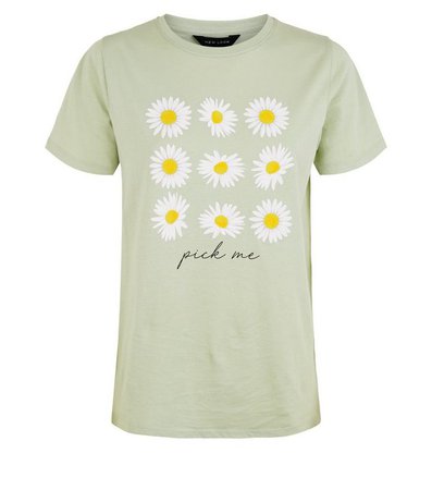 Light Green Pick Me Daisy Slogan T-Shirt | New Look