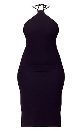 Plus Black Halterneck Textured Midi Dress | PrettyLittleThing USA
