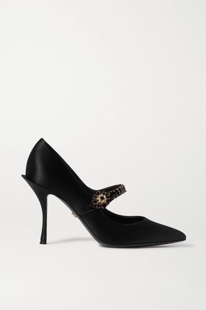 Black Crystal-embellished satin Mary Jane pumps | Dolce & Gabbana | NET-A-PORTER