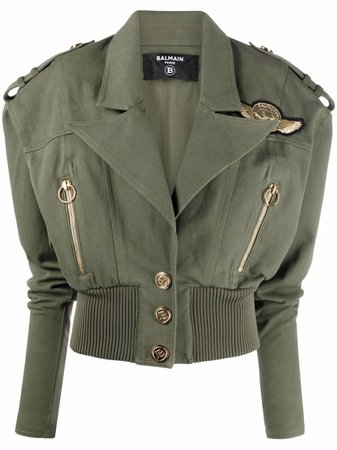 Shop Balmain patch detail cropped jacket with Express Delivery - FARFETCH