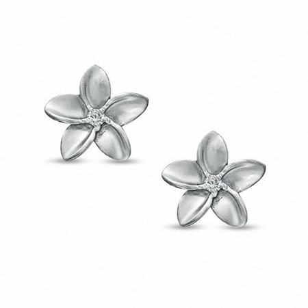 Diamond Accent Solitaire Flower Stud Earrings in Sterling Silver | Silver and Diamonds | Collections | Zales
