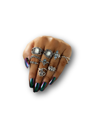 Stackable Knuckle Ring Boho Bohemian Vintage Geometric Gem Stone Jewel Flower Theme Finger Rings Teens silver jewelry