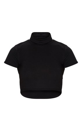Basic Black High Neck Jersey Crop Top | Tops | PrettyLittleThing