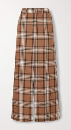 Checked Cotton-twill Maxi Skirt - Brown