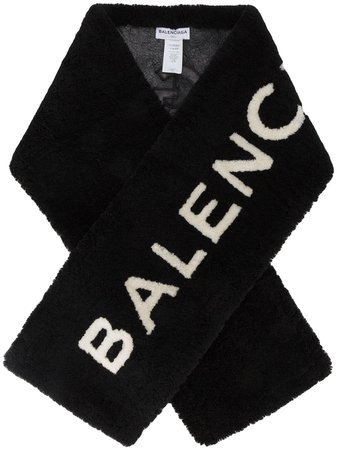 Black Balenciaga Shearling Logo Scarf | Farfetch.com
