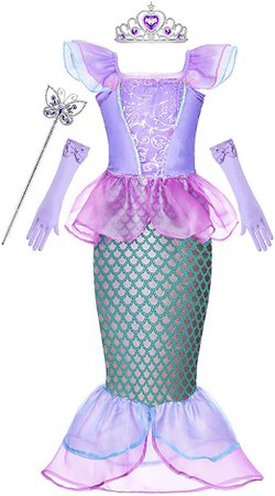 Amazon.com: Fantasia genérica de princesa Cmiko, vestido de sereia para meninas com tiara e varinha para festas infantis, Roxa: Clothing