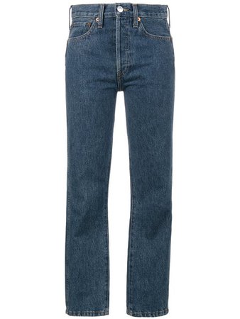 Re/Done Blue Double Needle Crop Jeans - Farfetch
