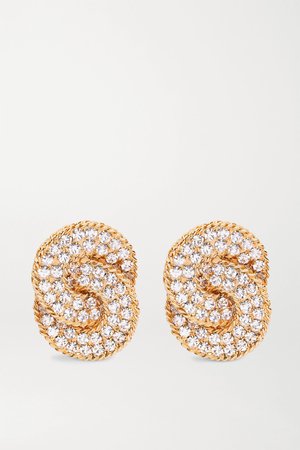 Gold Oversized gold-plated crystal clip earrings | Alessandra Rich | NET-A-PORTER