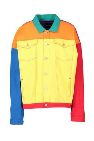 Pride Oversized Colour Block Denim Jacket | Boohoo