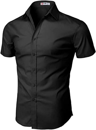 H2H Mens Casual Slim Fit Short Sleeve Shirts Black US M/Asia L (KMTSTS0132) at Amazon Men’s Clothing store