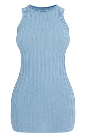 Blue Ribbed Knitted Sleeveless Mini Dress | PrettyLittleThing USA
