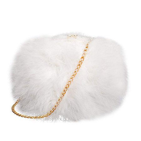 Flada Women's Faux Fluffy Feather Round Clutch Shoulder Bag White: Handbags: Amazon.com
