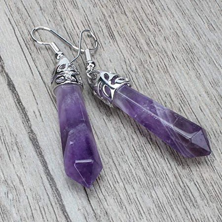 Amazon.com: Purple Amethyst Earrings, Natural Quartz Semi Precious Gemstone Dangle Earrings for Women: Jewelry