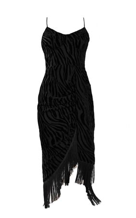 Black Devore Tassel Detail Underwired Draped Midi Dress | PrettyLittleThing USA