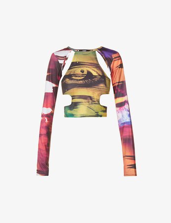 JADED LONDON - Abstract-print cut-out stretch-jersey top | Selfridges.com