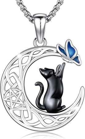 Amazon.com: AUDINCEED Cat Necklace 925 Sterling Silver Celtic Moon Butterflies Black Cat Pendant Necklace Cat Jewelry for Women Girl Cat Lovers Birthday Anniversary Christmas Holiday Gift : Clothing, Shoes & Jewelry