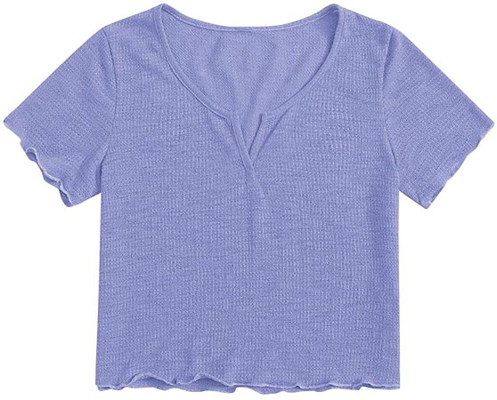 SweatyRocks Women's Solid V Neck Short Sleeve Knit Crop Top Tee Shirts at Amazon Women’s Clothing store