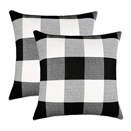 Amazon.com: 4TH Emotion Set of 2 Farmhouse Buffalo Check Plaid Throw Pillow Covers Cushion Case Cotton Linen for Fall Home Decor Black and White, 18 x 18 Inches: Home & Kitchen