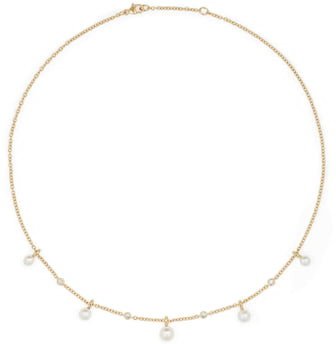 Petite Perle Pearl & Diamond Fringe Necklace in 18k Gold