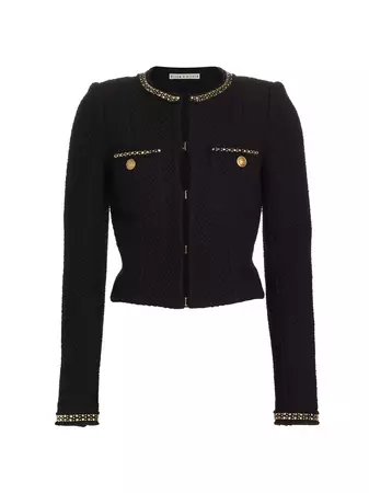 Shop Alice + Olivia Shiloh Embellished Cotton Tweed Jacket | Saks Fifth Avenue