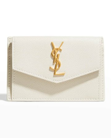 Saint Laurent YSL Flap Top Leather Envelope Wallet in White Crema | Neiman Marcus