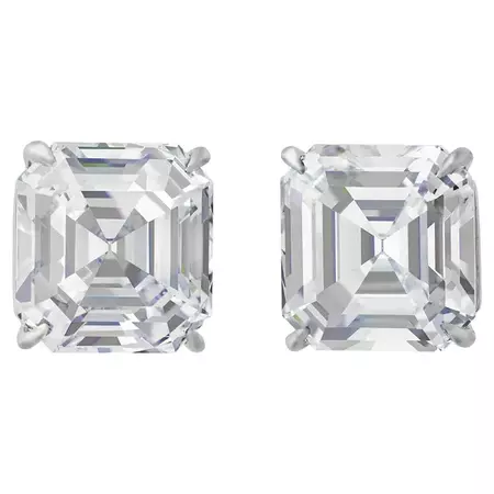 Asscher-Cut Diamond Studs, 14.42 Carats For Sale at 1stDibs | asscher cut diamond earrings, elizabeth taylor asscher cut diamond ring, asscher cut diamond studs