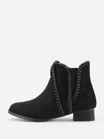Whipstitch Detail Block Heeled Ankle Boots