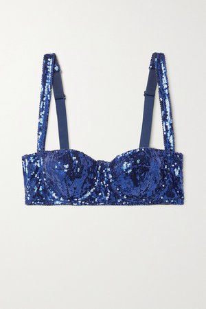 Midnight blue Sequined tulle underwired balconette bra | Dolce & Gabbana | NET-A-PORTER