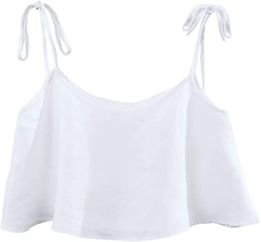 Amazhiyu Womens 100% Linen Crop Tops Summer Casual Flowy Sleeveless Cami Tops White, XX-Large at Amazon Women’s Clothing store