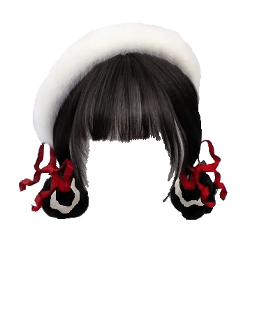 White Beret and Red Ribbon Braided Bun with Bangs Black and White (Dei5 edit)