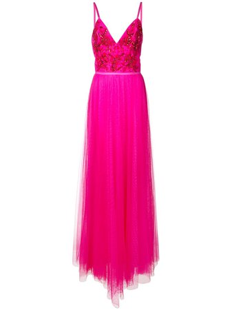 Shop pink Marchesa Notte embroidered floral evening gown with Express Delivery - Farfetch