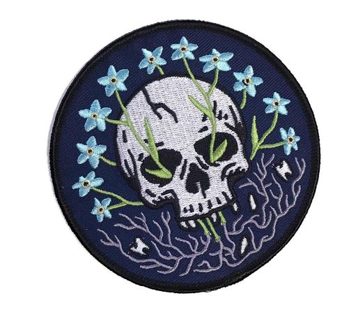 Forget-me-not Embroidered Iron on Patch Skull With Flowers - Etsy Sweden