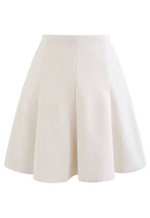 Raw-Cut Hem Flare Mini Skirt in Ivory - Retro, Indie and Unique Fashion