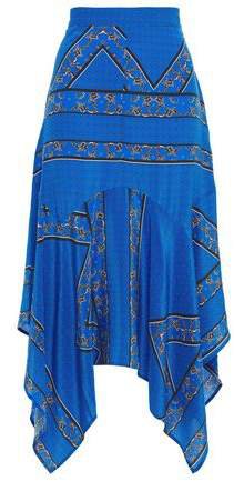 Asymmetric Printed Silk Crepe De Chine Midi Skirt