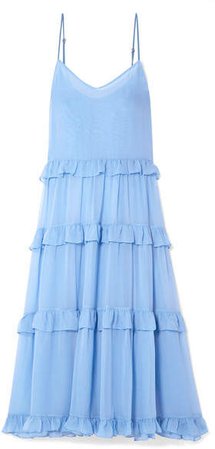 Les Rêveries - Ruffle-trimmed Tiered Silk-chiffon Maxi Dress - Sky blue