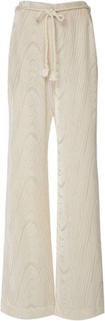 Giada Belted Satin-Jacquard Wide-Leg Pants